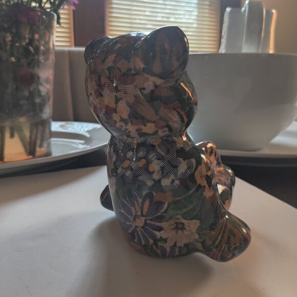 Bear Sculpture in Ceramic. Hiding in Plain Sight in Calico Camoflage. - Picture 2 of 5
